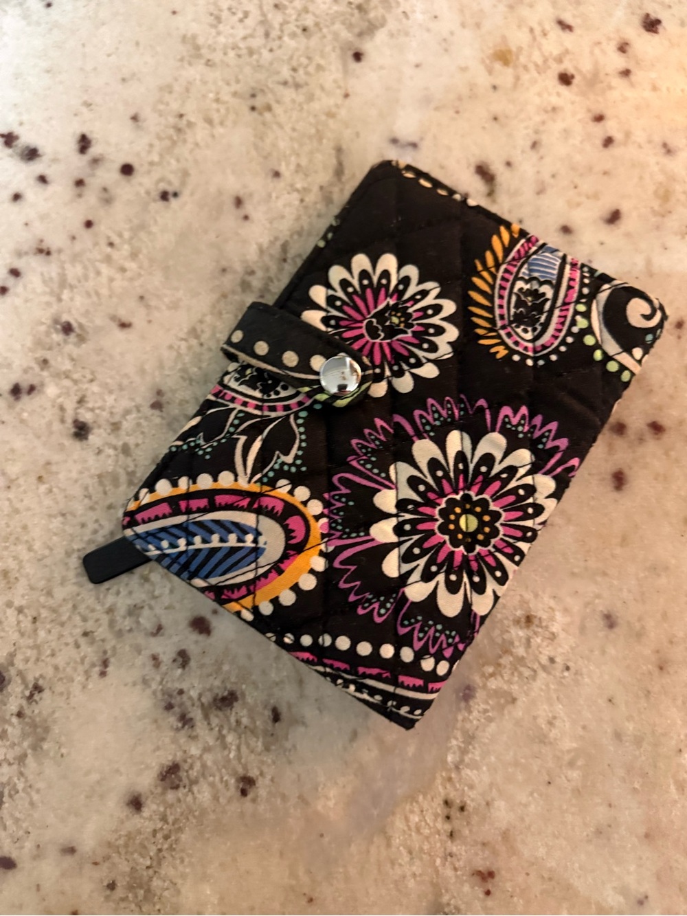 Vera Bradley Black Quilted Wallet with Multicolor Floral Paisley